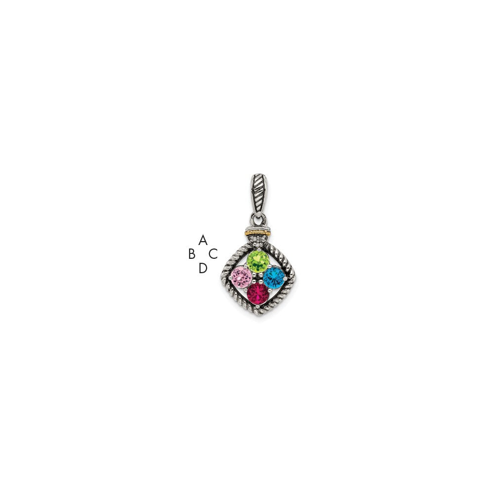 Sterling Silver Antiqued with 14k 4-stone with Diamond Mothers Pendant Semi-Mount