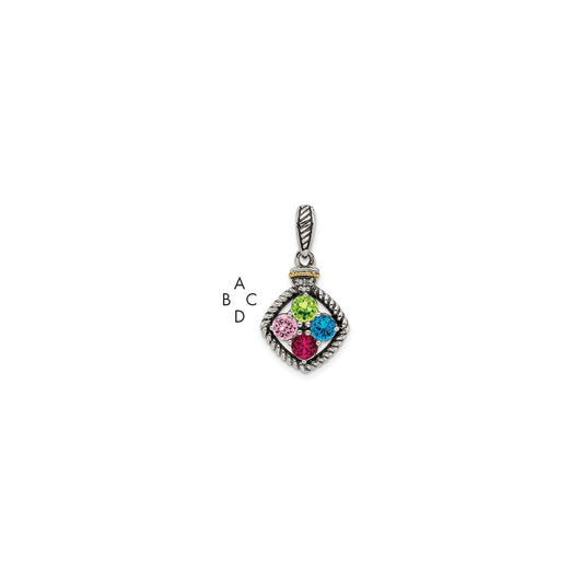 Sterling Silver Antiqued with 14k 4-stone with Diamond Mothers Pendant Semi-Mount