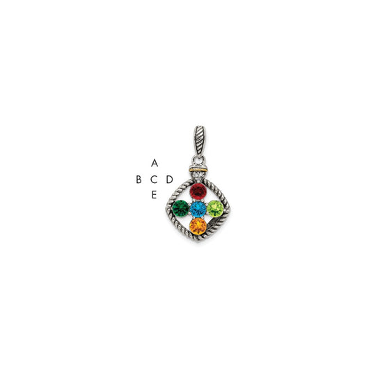 Sterling Silver Antiqued with 14k 5-stone with Diamond Mothers Pendant Semi-Mount