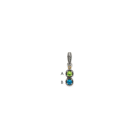 Sterling Silver Antiqued with 14k 2-stone with Diamond Mothers Pendant Semi-Mount