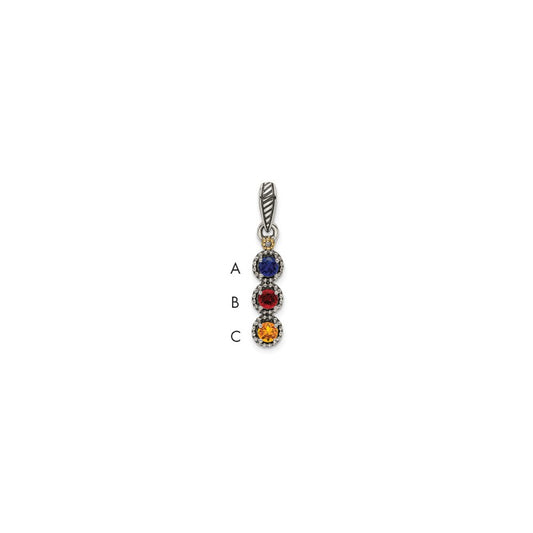 Sterling Silver Antiqued with 14k 3-stone with Diamond Mothers Pendant Semi-Mount