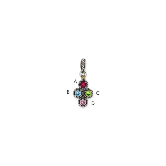 Sterling Silver Antiqued with 14k 4-stone with Diamond Mothers Pendant Semi-Mount