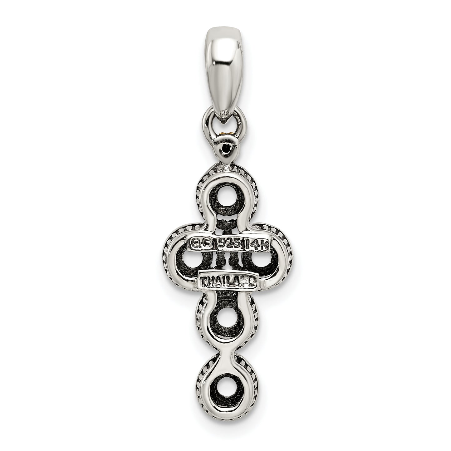 Sterling Silver Antiqued with 14k 5-stone with Diamond Mothers Pendant Semi-Mount