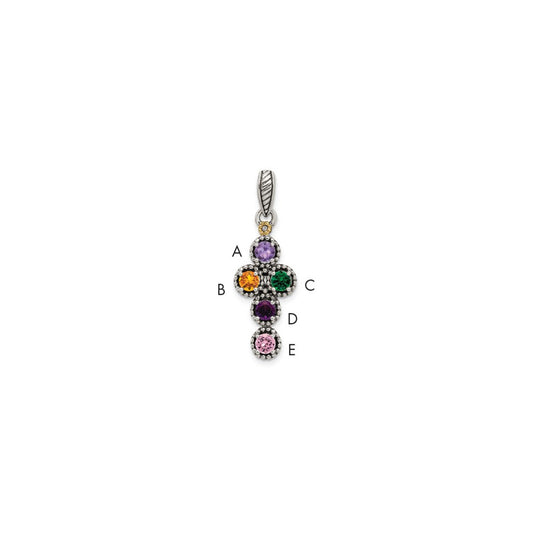 Sterling Silver Antiqued with 14k 5-stone with Diamond Mothers Pendant Semi-Mount