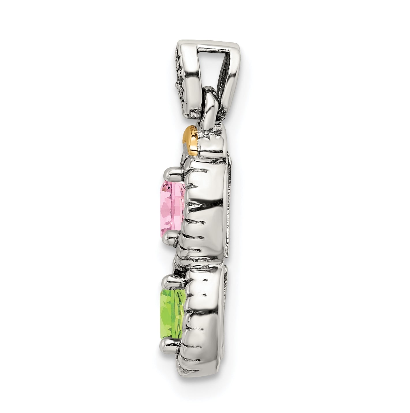 Sterling Silver & 14k 2stones and Diamond Mother's Pendant on 18in Chain