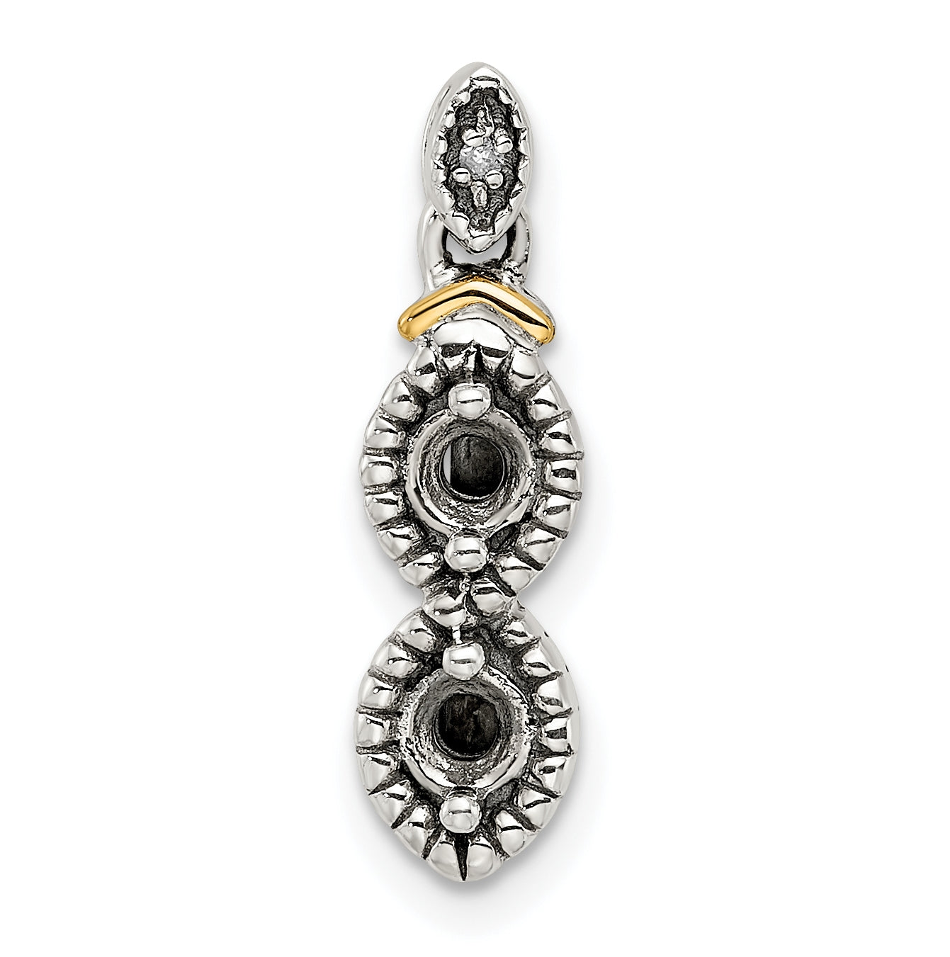 Sterling Silver & 14k 2stones and Diamond Mother's Pendant on 18in Chain