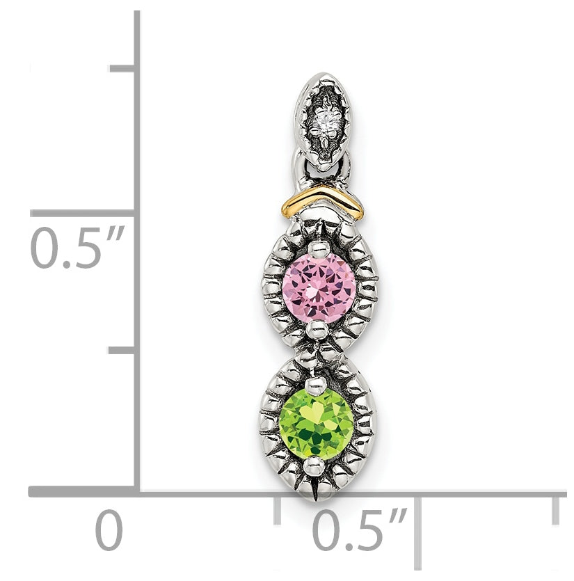 Sterling Silver & 14k 2stones and Diamond Mother's Pendant on 18in Chain