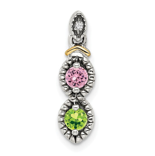 Sterling Silver & 14k 2stones and Diamond Mother's Pendant on 18in Chain