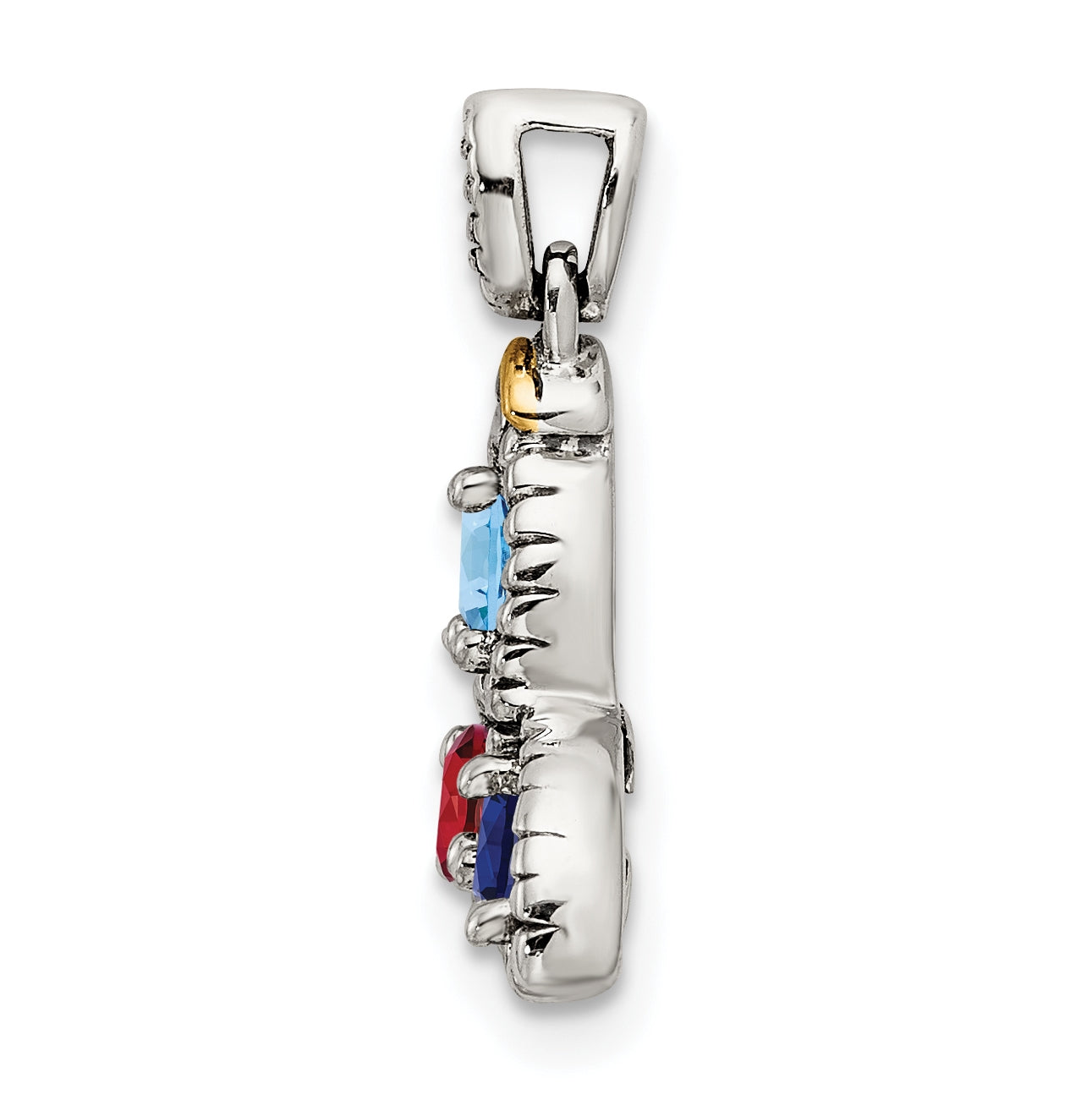 Sterling Silver & 14k 3stone and Diamond Mother's Pendant on 18in Chain
