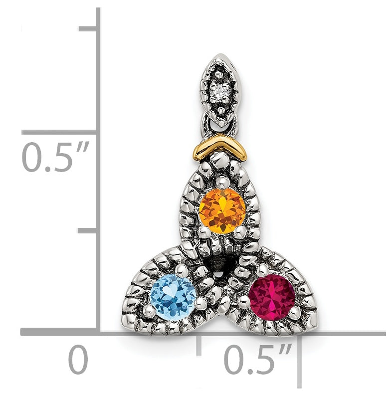 Sterling Silver & 14k 3stone and Diamond Mother's Pendant on 18in Chain