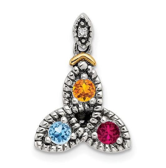 Sterling Silver & 14k 3stone and Diamond Mother's Pendant on 18in Chain