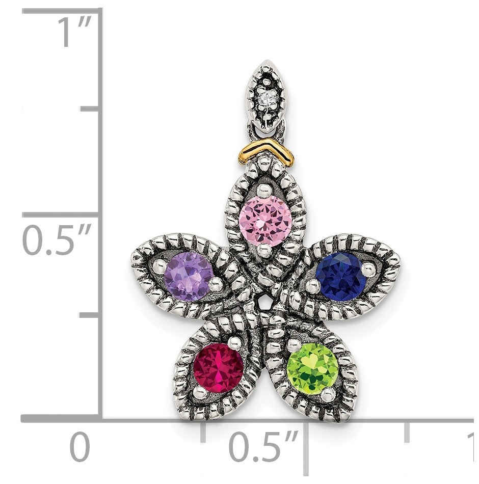 Sterling Silver & 14k 5stone and Diamond Mother's Pendant on 18in Chain