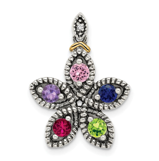 Sterling Silver & 14k 5stone and Diamond Mother's Pendant on 18in Chain