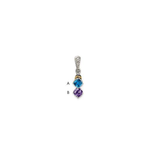 Sterling Silver Antiqued with 14k 2-stone with Diamond Mothers Pendant Semi-Mount