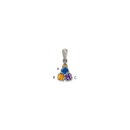Sterling Silver Antiqued with 14k 3-stone with Diamond Mothers Pendant Semi-Mount