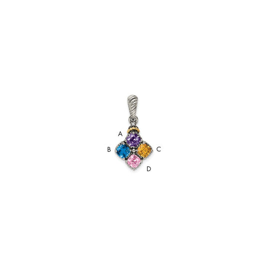 Sterling Silver Antiqued with 14k 4-stone with Diamond Mothers Pendant Semi-Mount