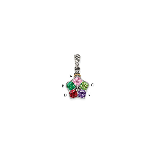 Sterling Silver Antiqued with 14k 5-stone with Diamond Mothers Pendant Semi-Mount