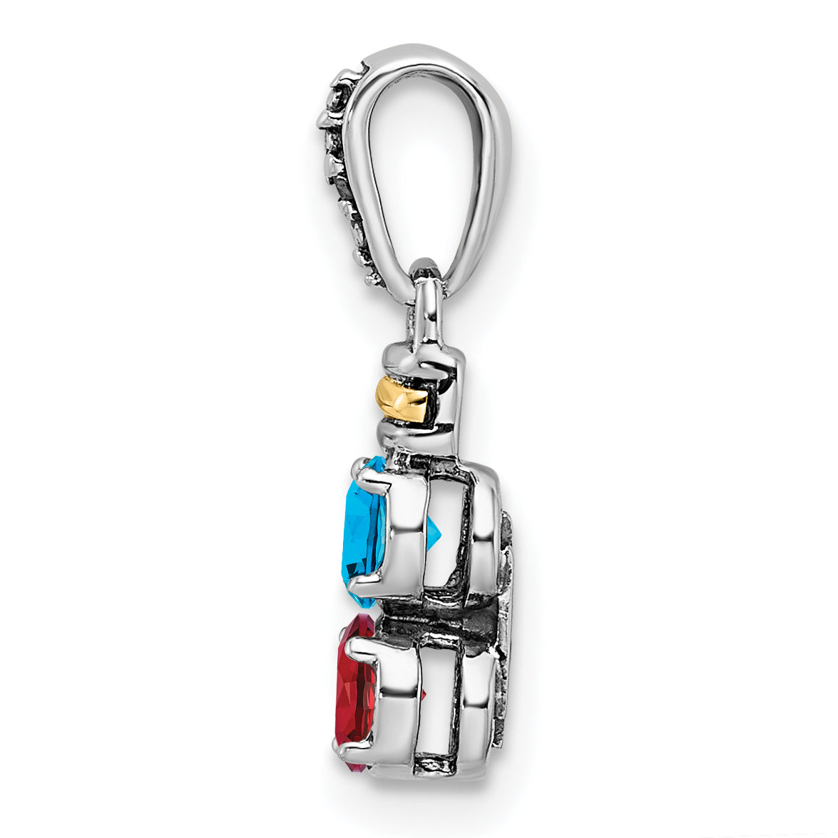 Sterling Silver Antiqued with 14k 2-stone with Diamond Mothers Pendant Semi-Mount