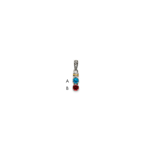 Sterling Silver Antiqued with 14k 2-stone with Diamond Mothers Pendant Semi-Mount