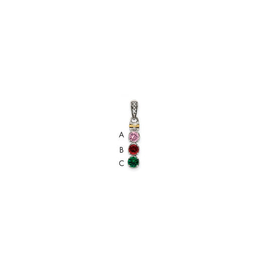 Sterling Silver Antiqued with 14k 3-stone with Diamond Mothers Pendant Semi-Mount