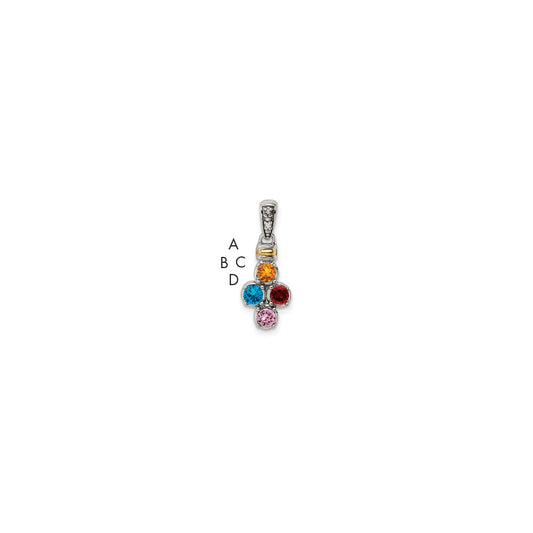 Sterling Silver Antiqued with 14k 4-stone with Diamond Mothers Pendant Semi-Mount