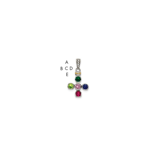 Sterling Silver Antiqued with 14k 5-stone with Diamond Mothers Pendant Semi-Mount