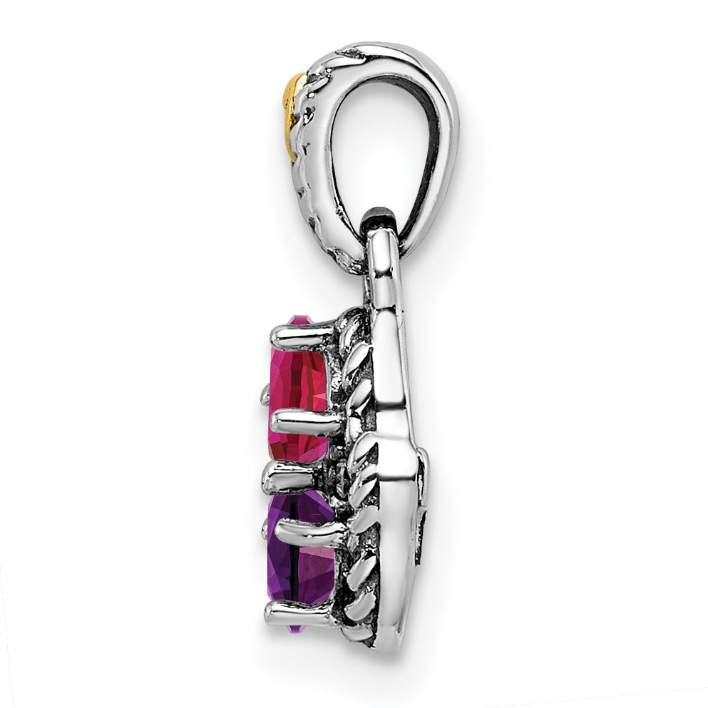 Sterling Silver Antiqued with 14k 2-stone with Diamond Mothers Pendant Semi-Mount