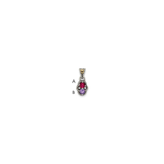 Sterling Silver Antiqued with 14k 2-stone with Diamond Mothers Pendant Semi-Mount