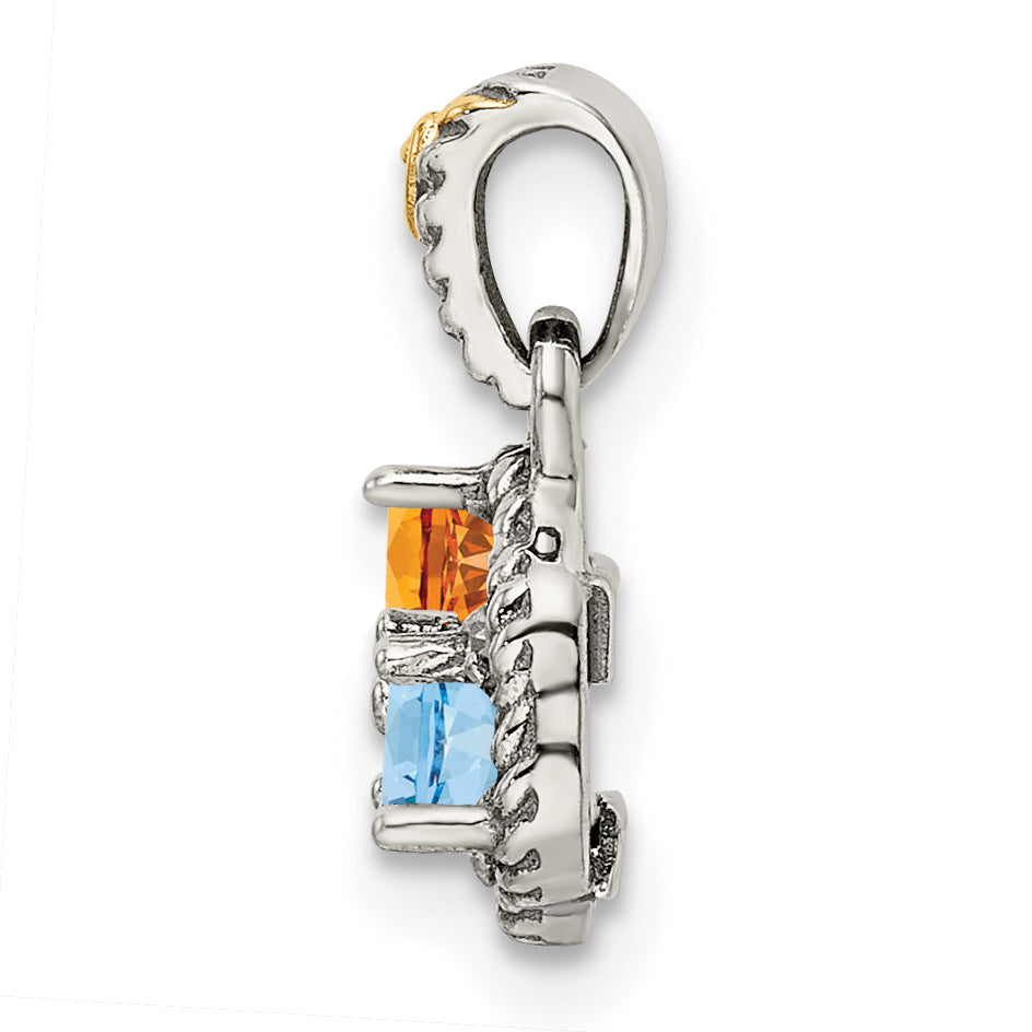 Sterling Silver Antiqued with 14k 3-stone with Diamond Mothers Pendant Semi-Mount