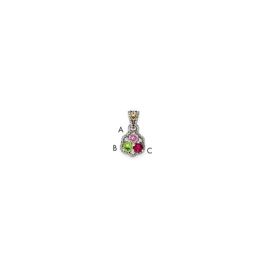 Sterling Silver Antiqued with 14k 3-stone with Diamond Mothers Pendant Semi-Mount