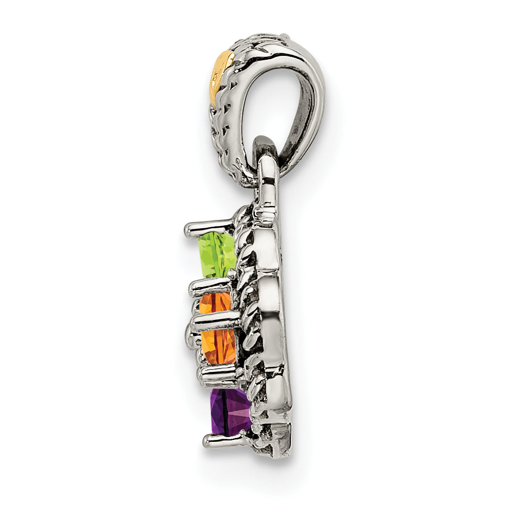 Sterling Silver Antiqued with 14k 4-stone with Diamond Mothers Pendant Semi-Mount