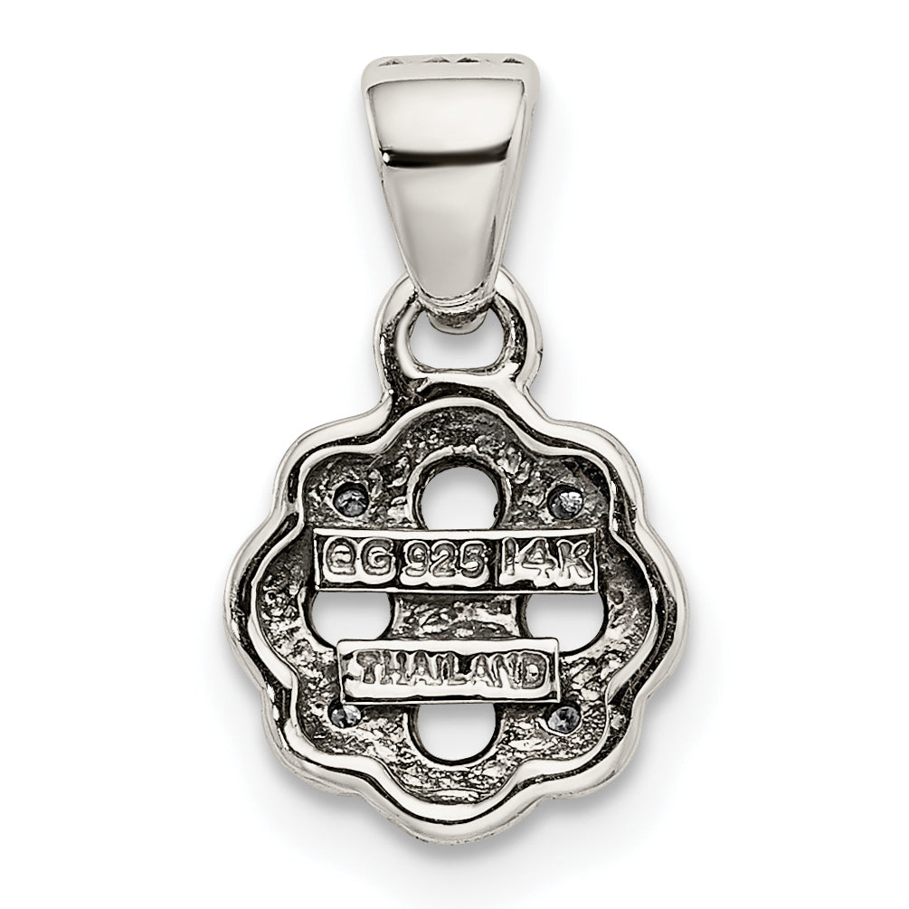 Sterling Silver Antiqued with 14k 4-stone with Diamond Mothers Pendant Semi-Mount