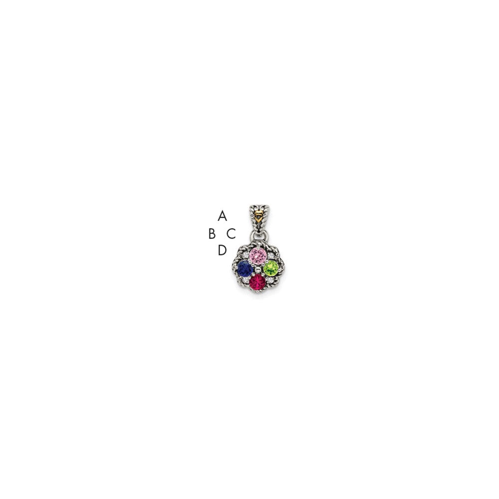 Sterling Silver Antiqued with 14k 4-stone with Diamond Mothers Pendant Semi-Mount