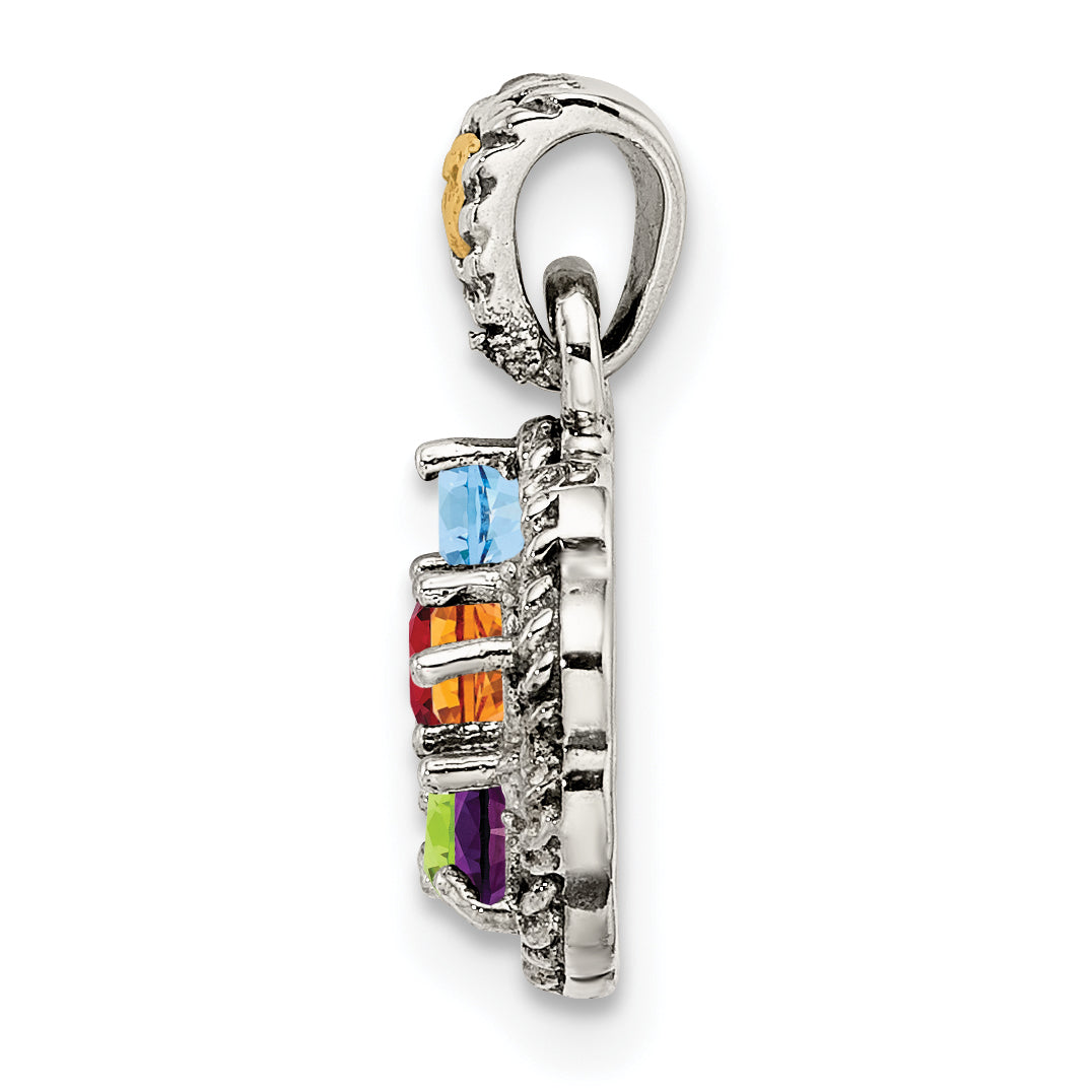 Sterling Silver Antiqued with 14k 5-stone with Diamond Mothers Pendant Semi-Mount