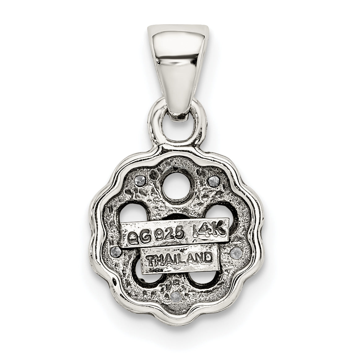 Sterling Silver Antiqued with 14k 5-stone with Diamond Mothers Pendant Semi-Mount