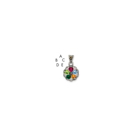 Sterling Silver Antiqued with 14k 5-stone with Diamond Mothers Pendant Semi-Mount