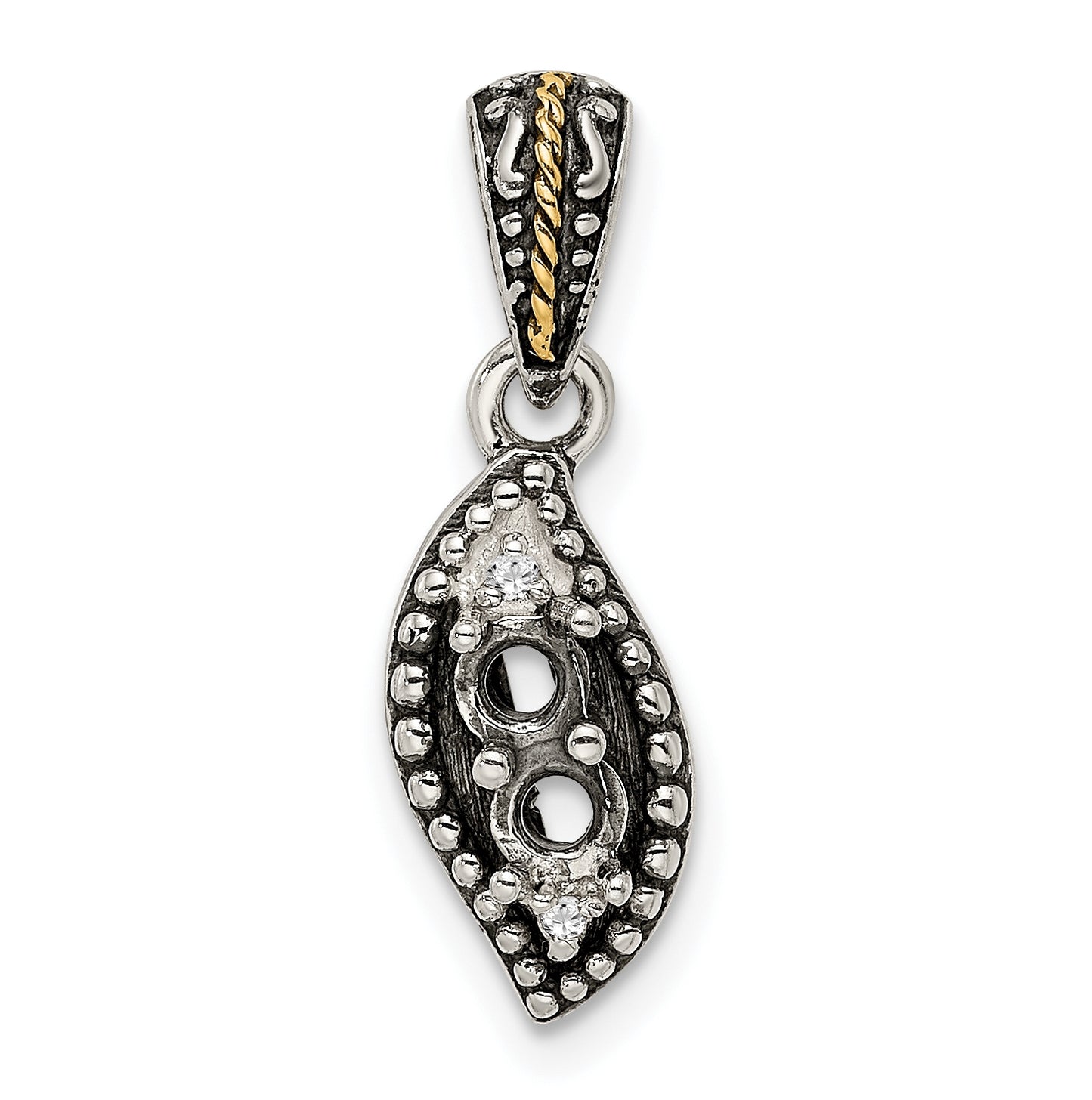 Sterling Silver Antique with 14k 2-stone with Diamond Family Pendant with 18in Chain