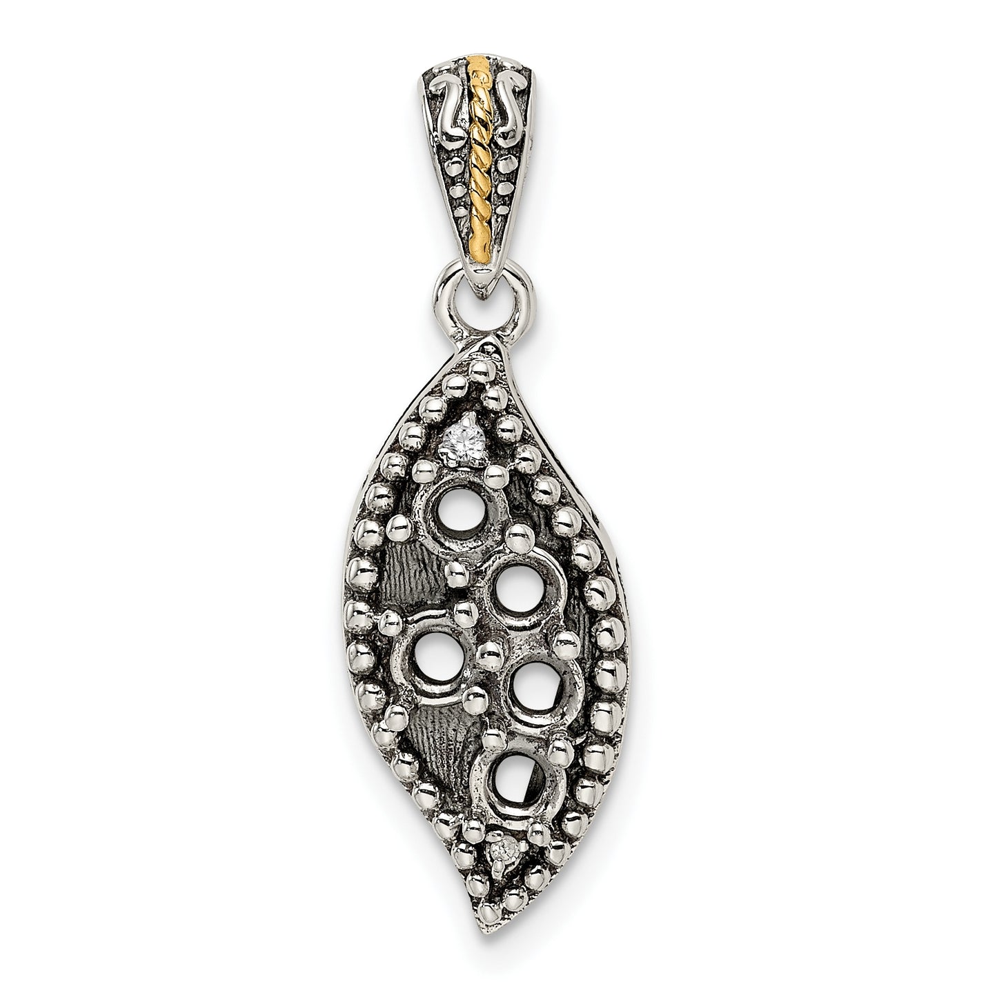 Sterling Silver Antique with 14k 5-stone with Diamond Family Pendant with 18in Chain