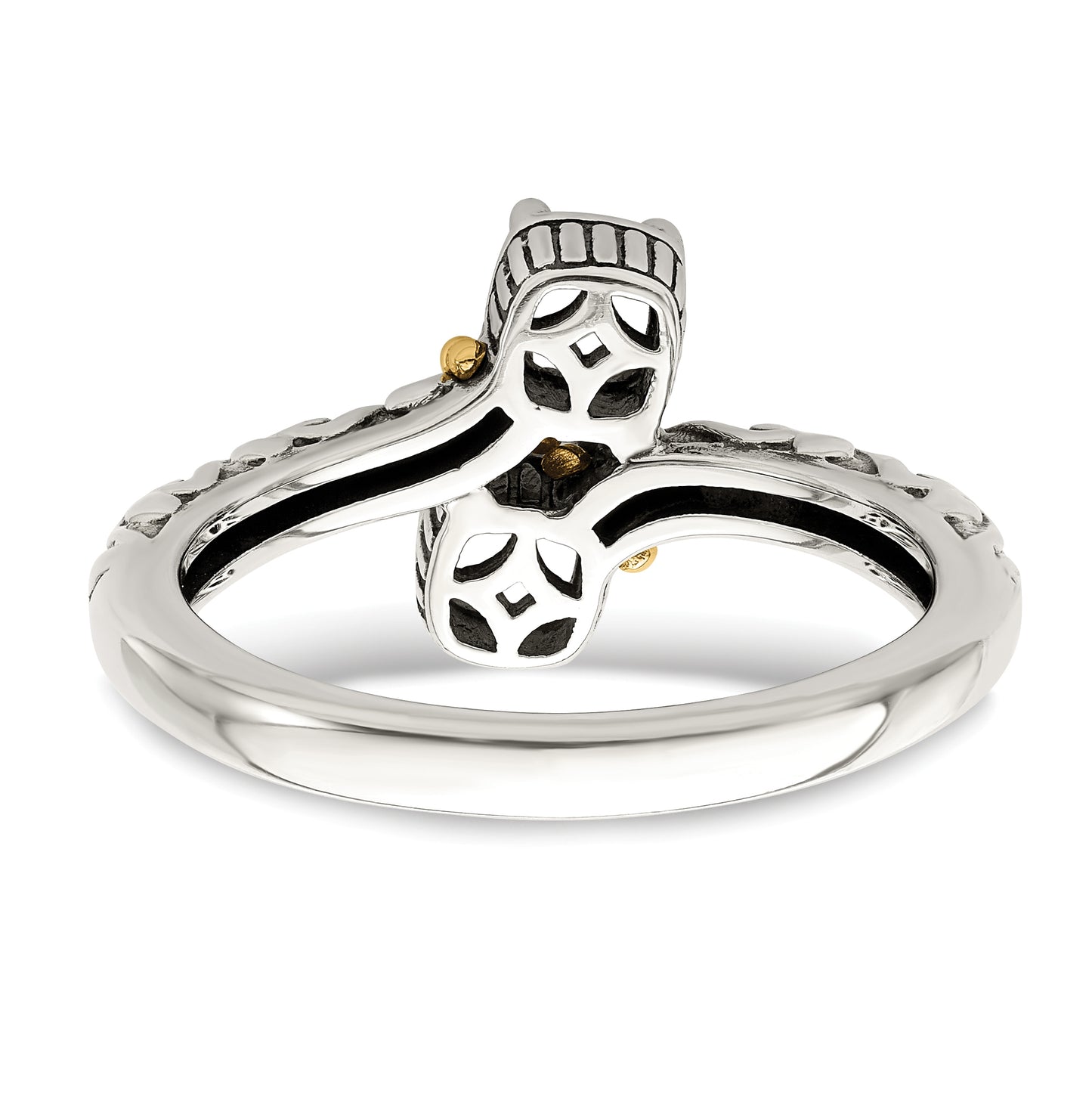 Sterling Silver Antiqued with 14k 2-stone Mothers Ring, Size 7