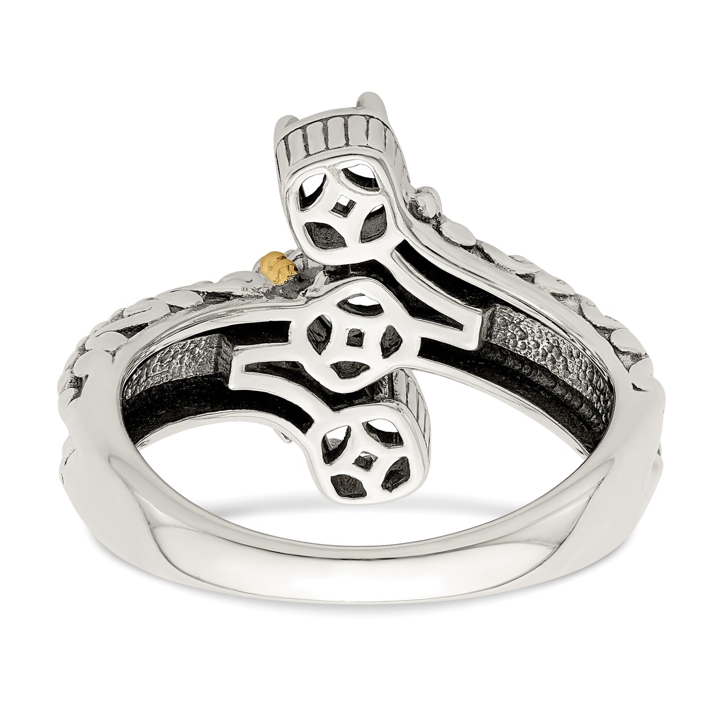 Sterling Silver Antiqued with 14k 3-stone Mothers Ring, Size 5