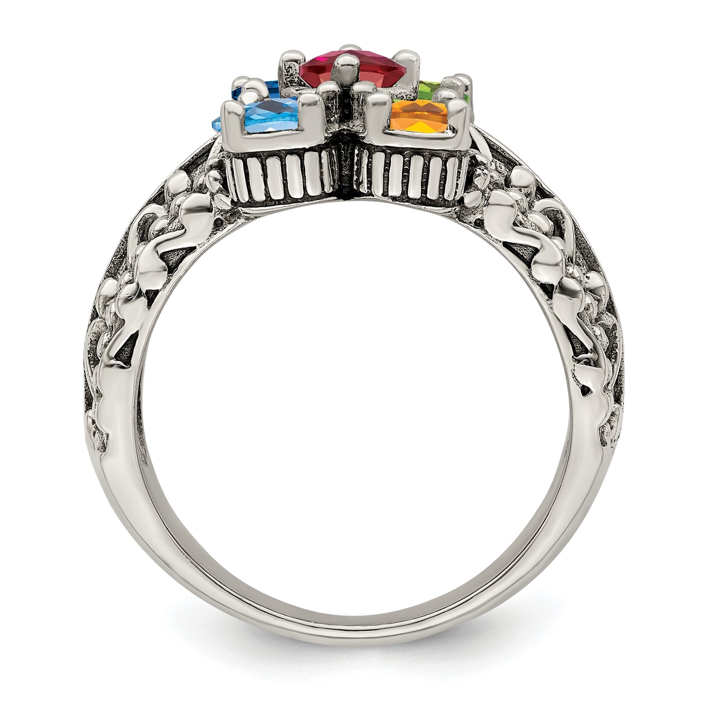 Sterling Silver Antiqued w/ 14k 5-stone Mother's Ring, Size 9