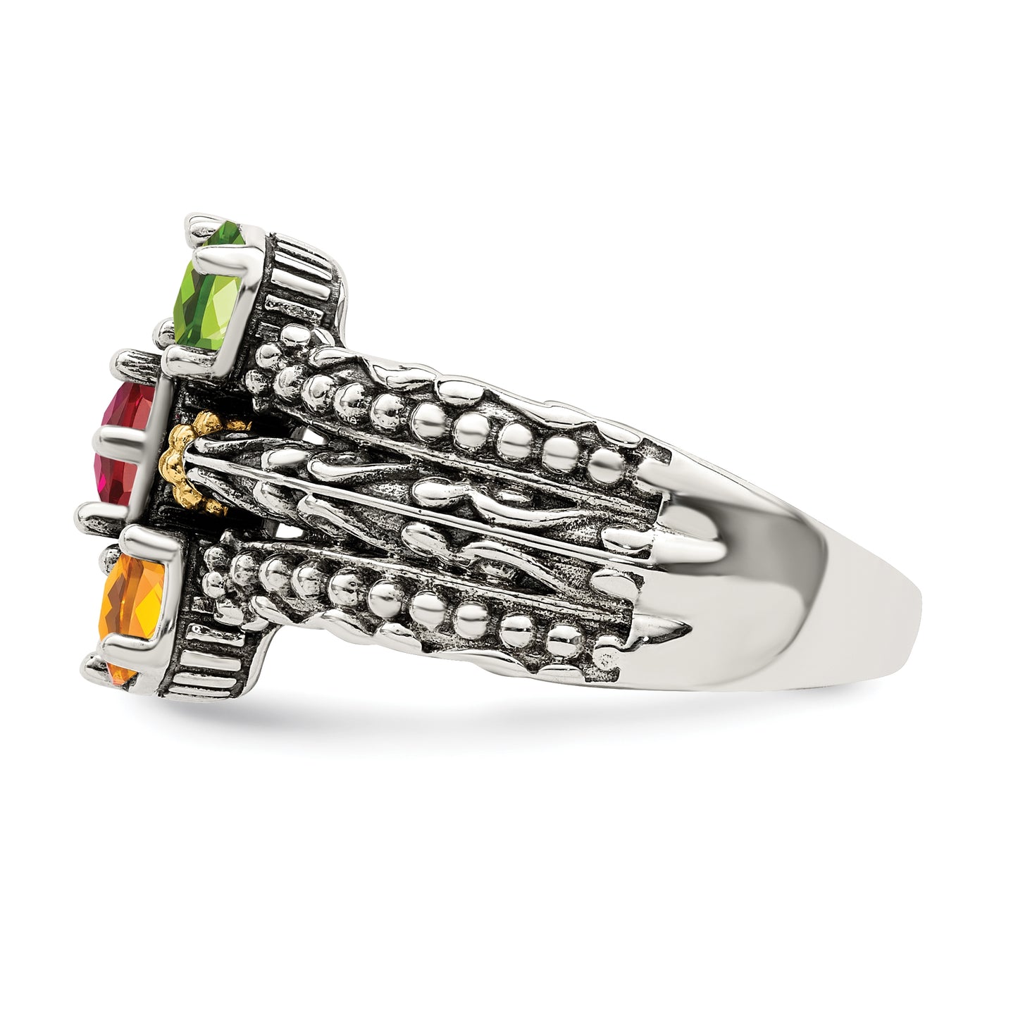 Sterling Silver Antiqued w/ 14k 5-stone Mother's Ring, Size 6
