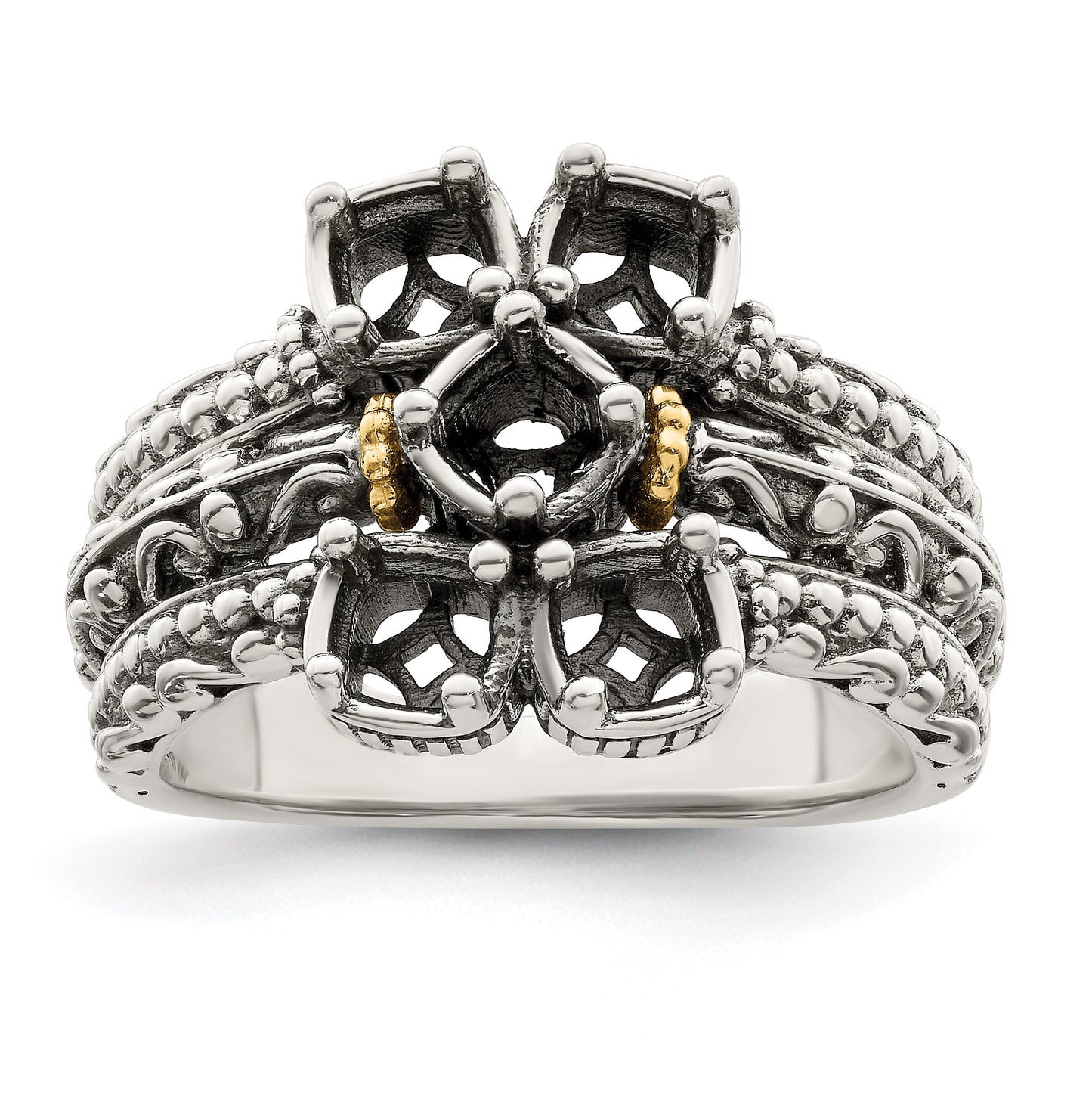 Sterling Silver Antiqued w/ 14k 5-stone Mother's Ring, Size 10