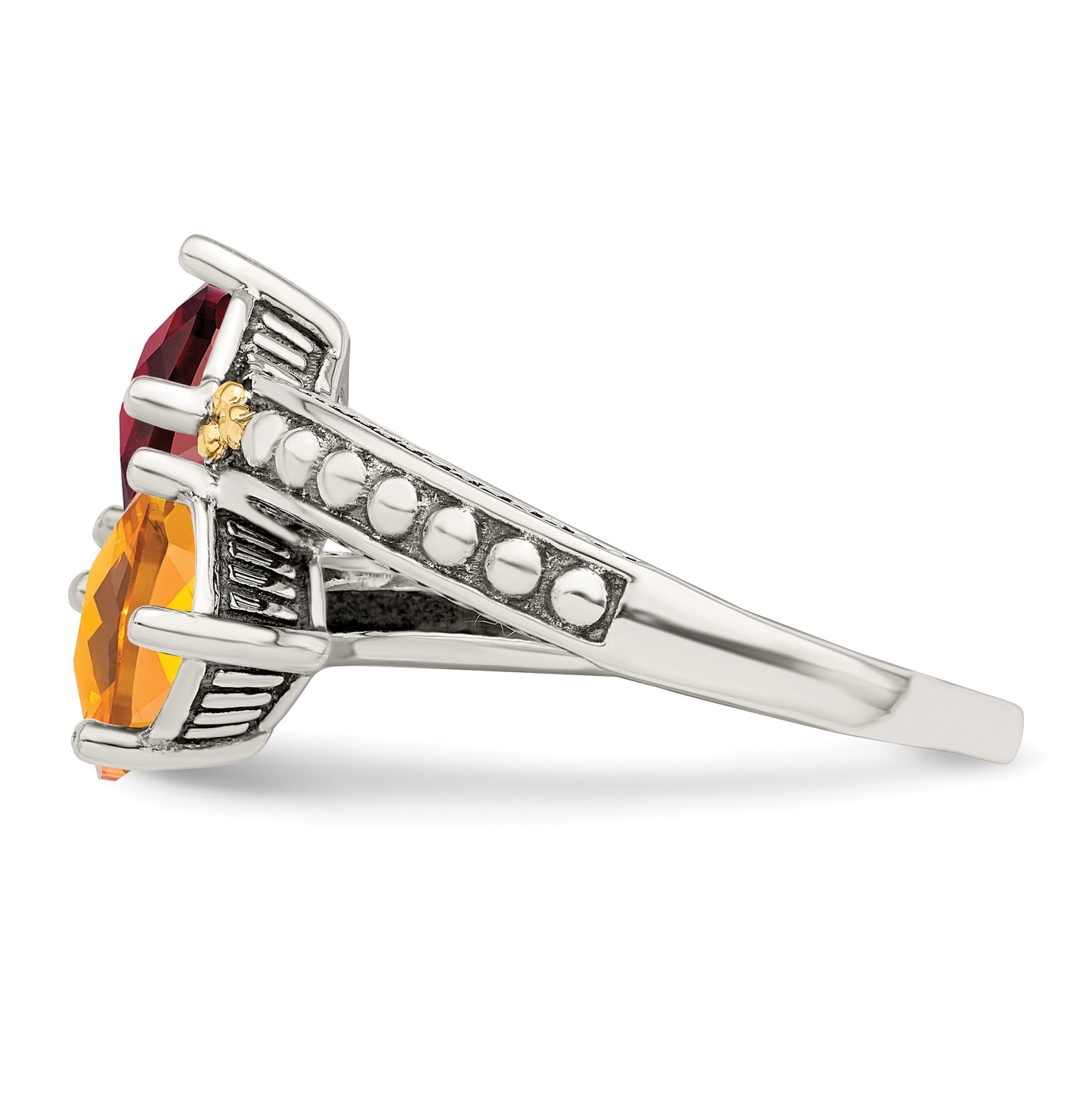Sterling Silver Antiqued w/ 14k 2-stone Mother's Ring, Size 8