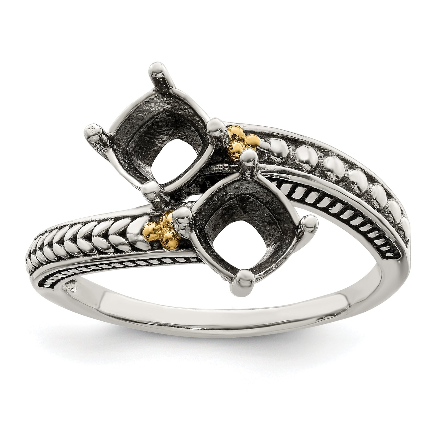Sterling Silver Antiqued w/ 14k 2-stone Mother's Ring, Size 5