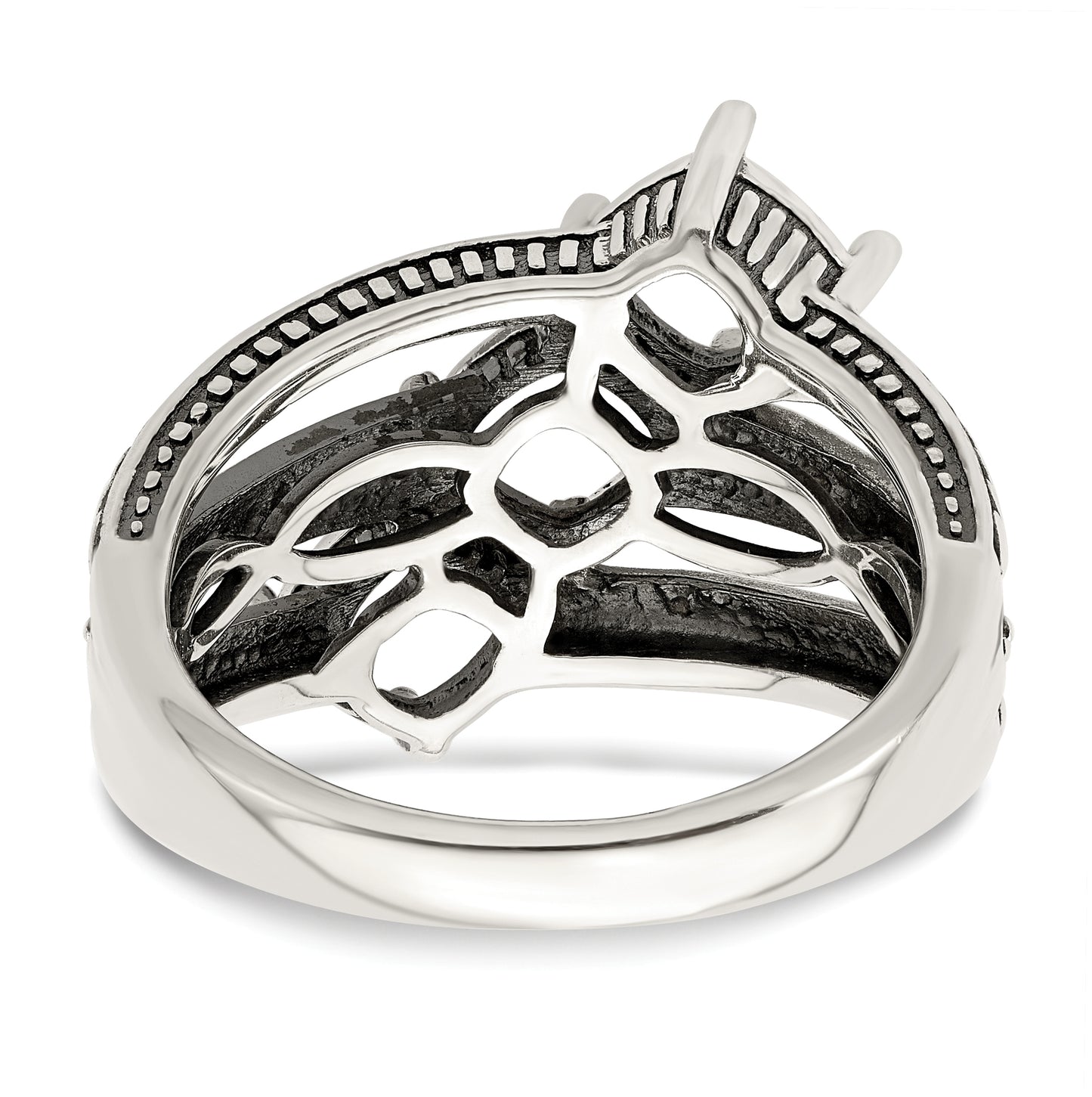 Sterling Silver Antiqued w/ 14k 3-stone Mother's Ring, Size 7