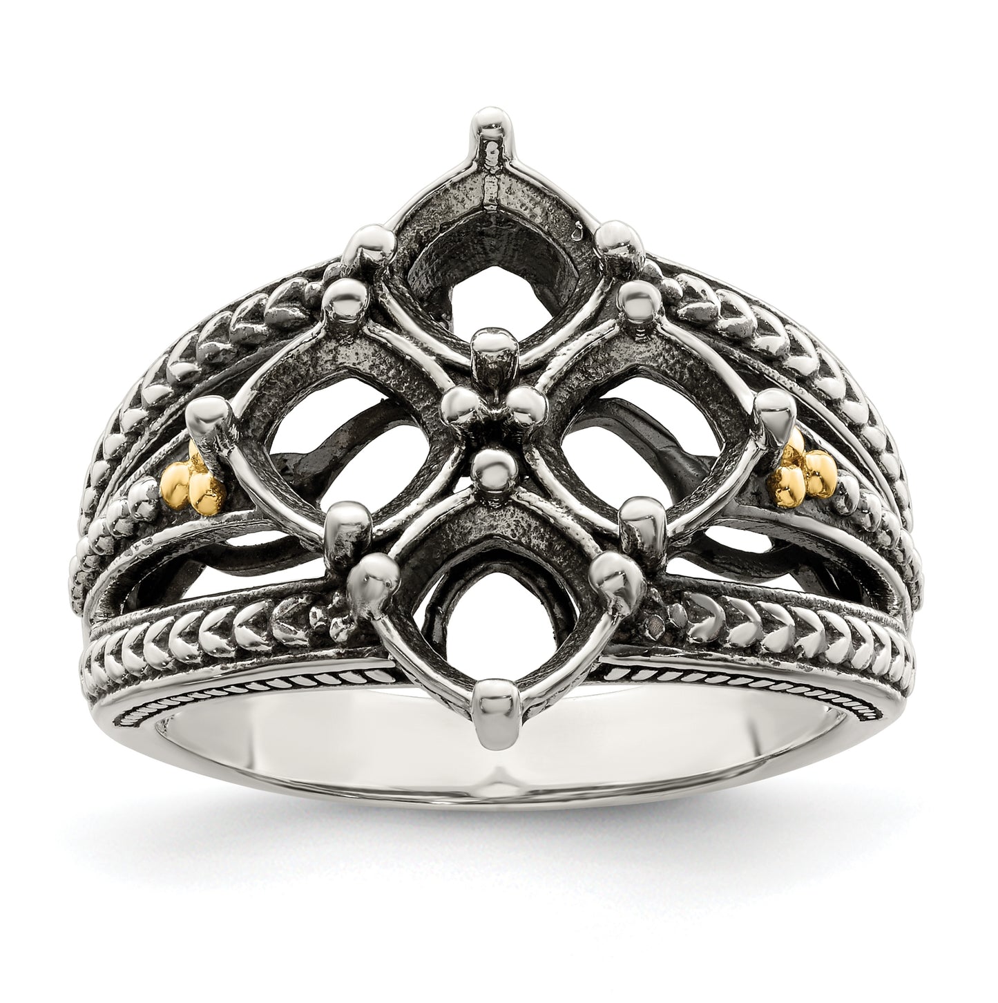 Sterling Silver Antiqued w/ 14k 4-stone Mother's Ring, Size 5