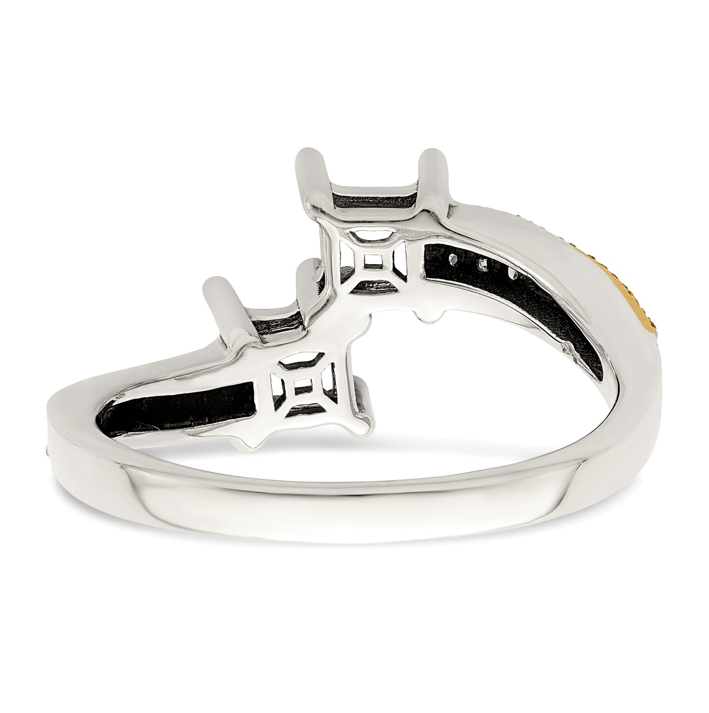Sterling Silver Antiqued w/14k 2-stone w/Diamond Mother's Semi-Mount Ring, Size 10