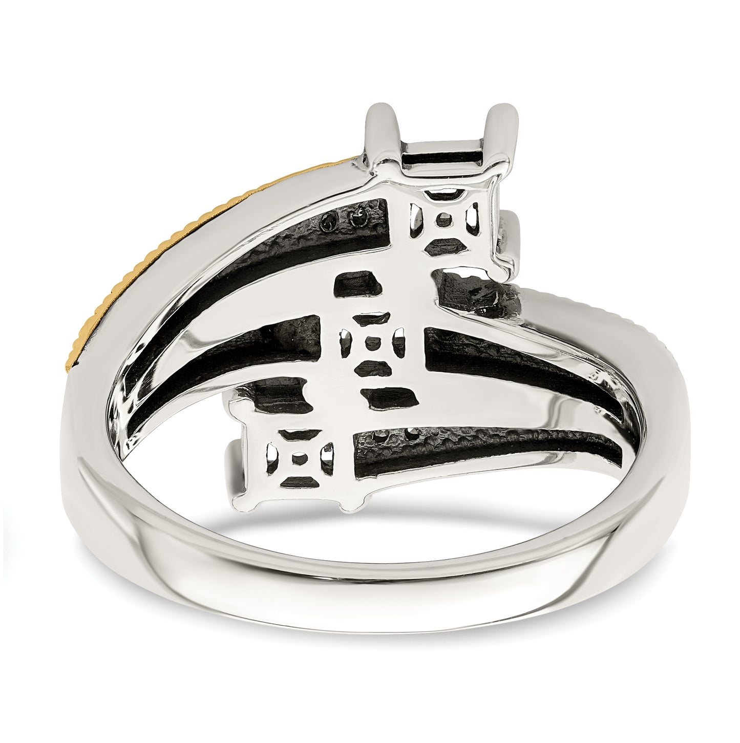 Sterling Silver Antiqued w/ 14k 3-stone w/ Diamond Mother's Semi-Mount Ring, Size 9