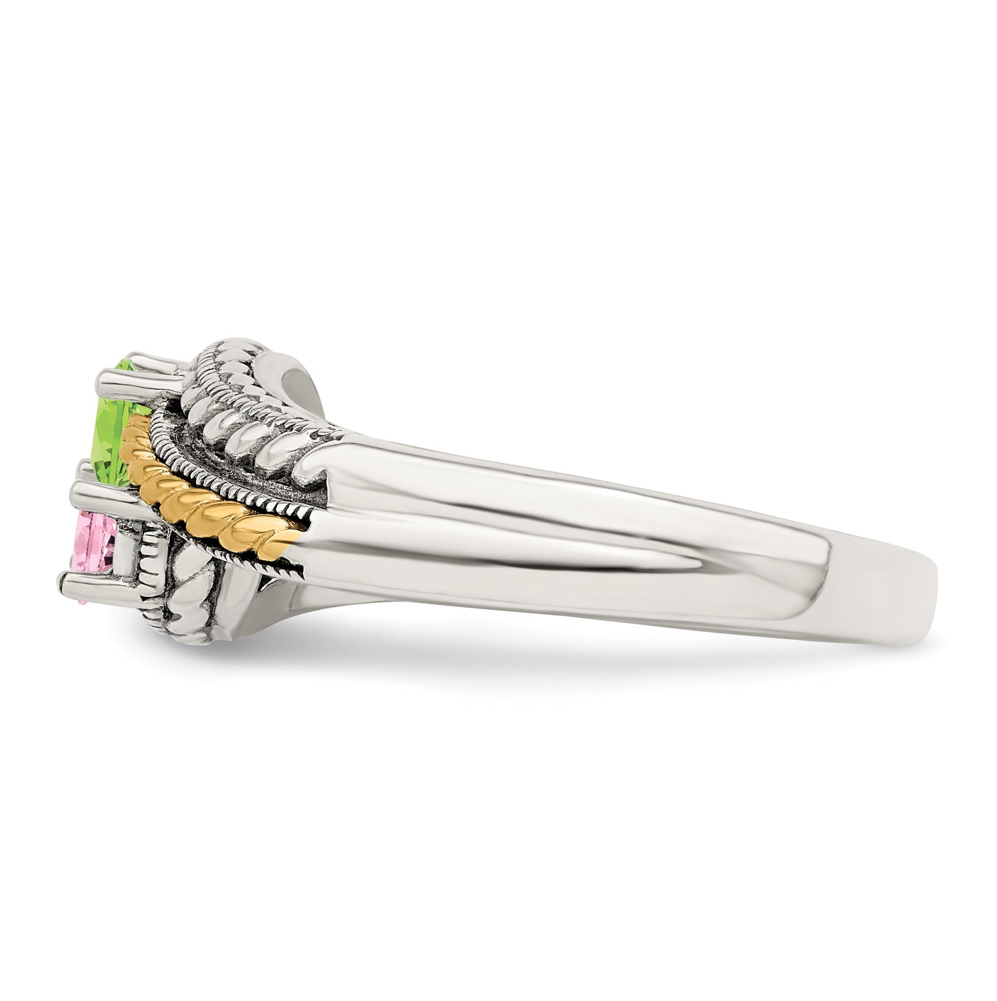 Sterling Silver Antiqued with 14k 2stone Mothers Ring, Size 10
